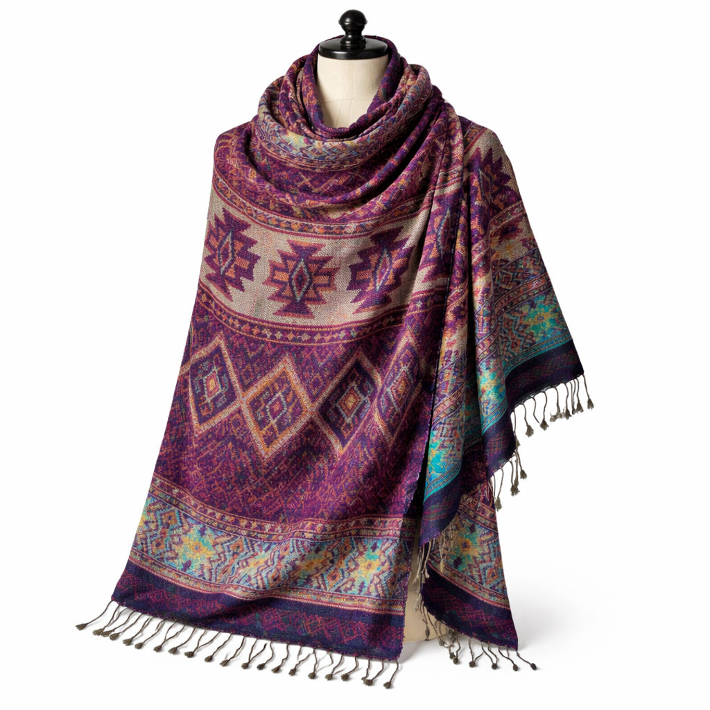 Purple Blue Navajo Pattern Viscose Muffler Scarf